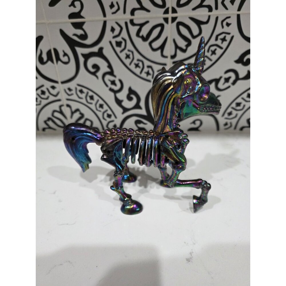 Iridescent Unicorn Skeleton Halloween Decoration statue figurine plastic 7” - Picture 2 of 5